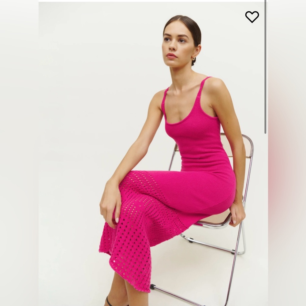 Reformation Arya Open Knit Sweater Dress in Fuchsia
